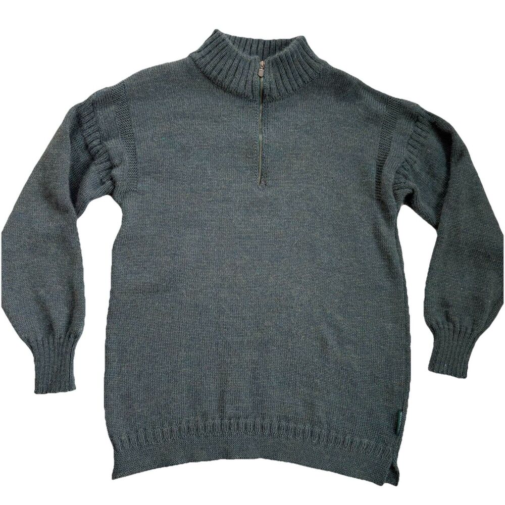 Woolovers Mens Wool Sweater Size Small Green Knitted 1/4 Zip Neck